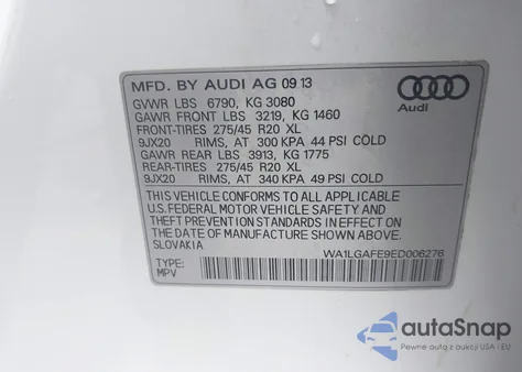 2014 Audi Q7 3.0T Premium from USA, damaged, VIN WA1LGAFE9ED006276